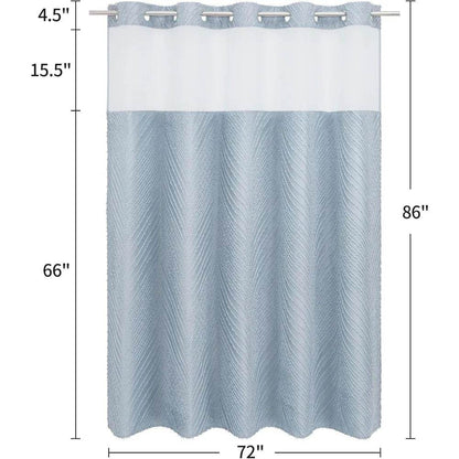 no hook extra long shower curtain set with snap-in liner, 86 inch xl boho blue - Loft&Timber