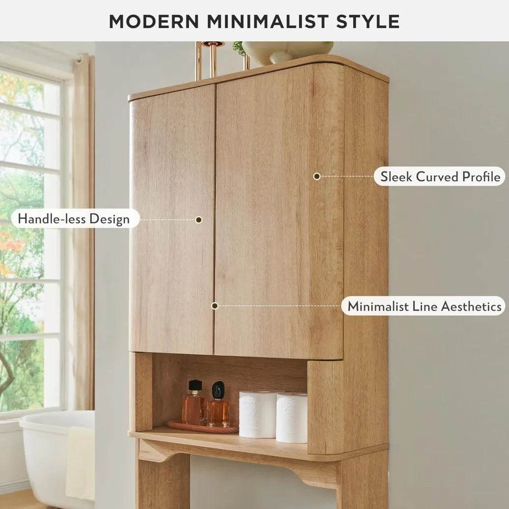 67 Tall Wooden Over-the-Toilet Storage Cabinet with Adjustable Shelves and Handleless Double Doors - Loft&Timber