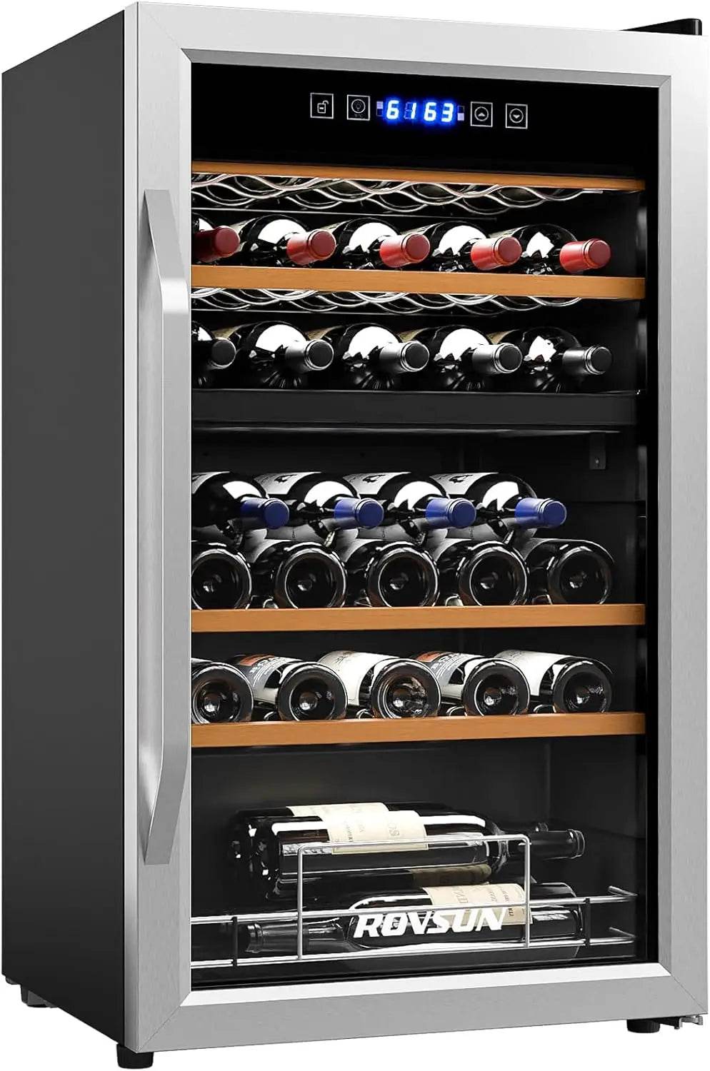 33 Bottle Wine Fridge, Dual Zone Wine and Beverage Refrigerator with Independent Temp & LED Control Panel - Loft&Timber