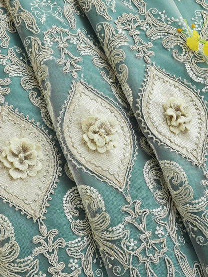 1PC Curtains,Luxury vintage-style embroidered curtains with 3D relief patterns - Loft&Timber
