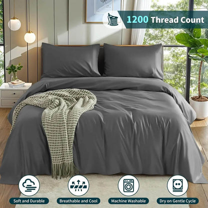 100% Cotton 1200 Thread Count King Size Sheets Set - Loft&Timber