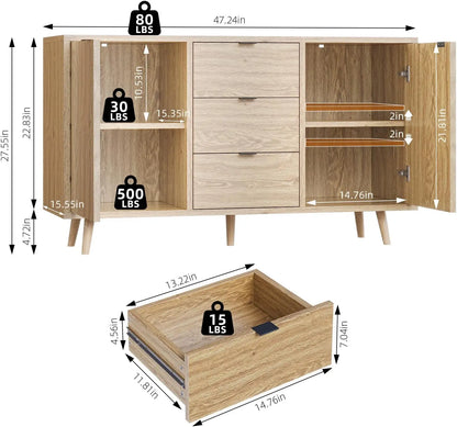 47" Storage Cabinet with 3 Drawers and 2 Doors - Loft&Timber