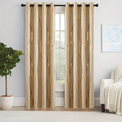 2Pcs Golden Wave &Circle Blackout Curtains Thermal Insulated - Loft&Timber