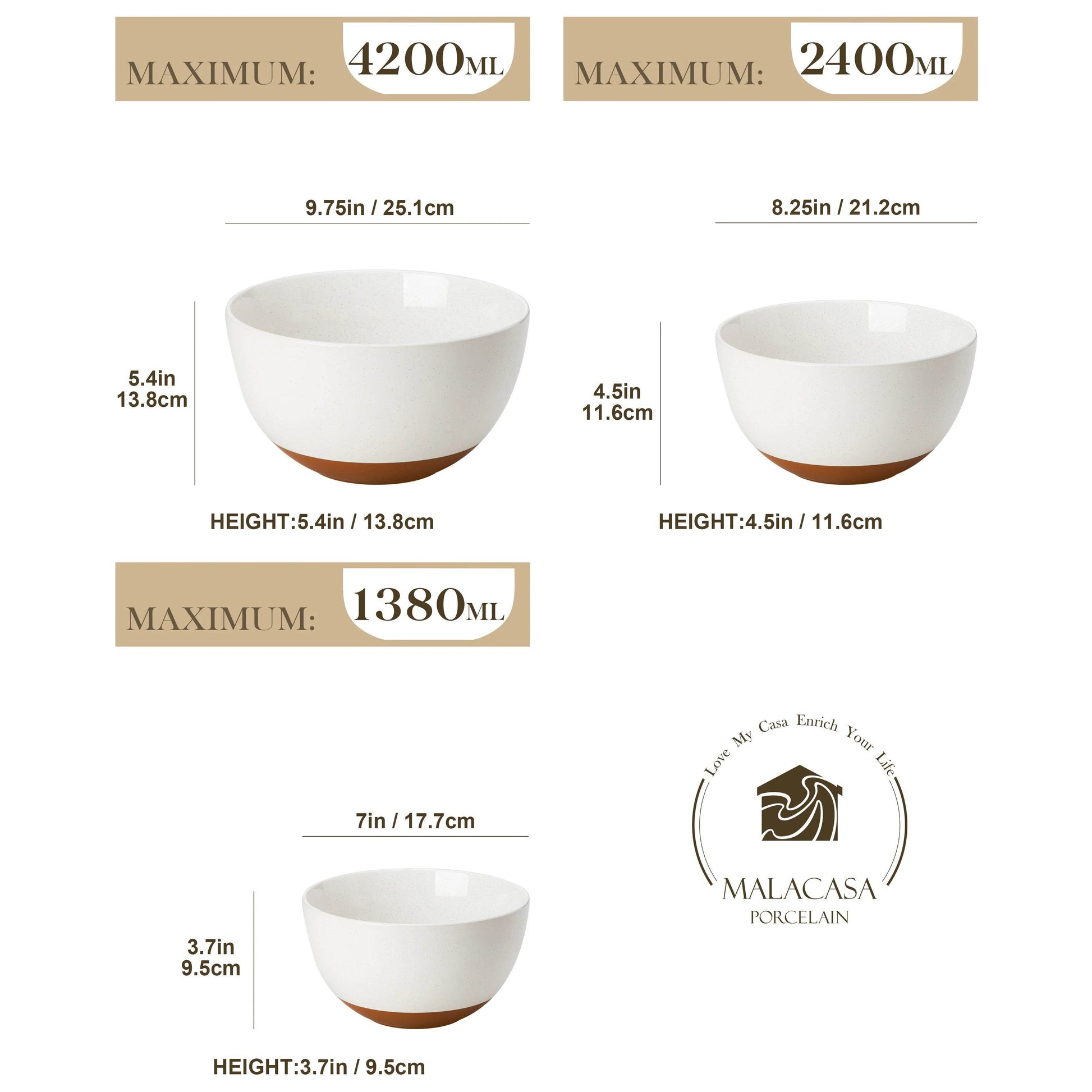 MALACASA 3/6 Piece Ceramic Large Mixing Bowls - Loft&Timber