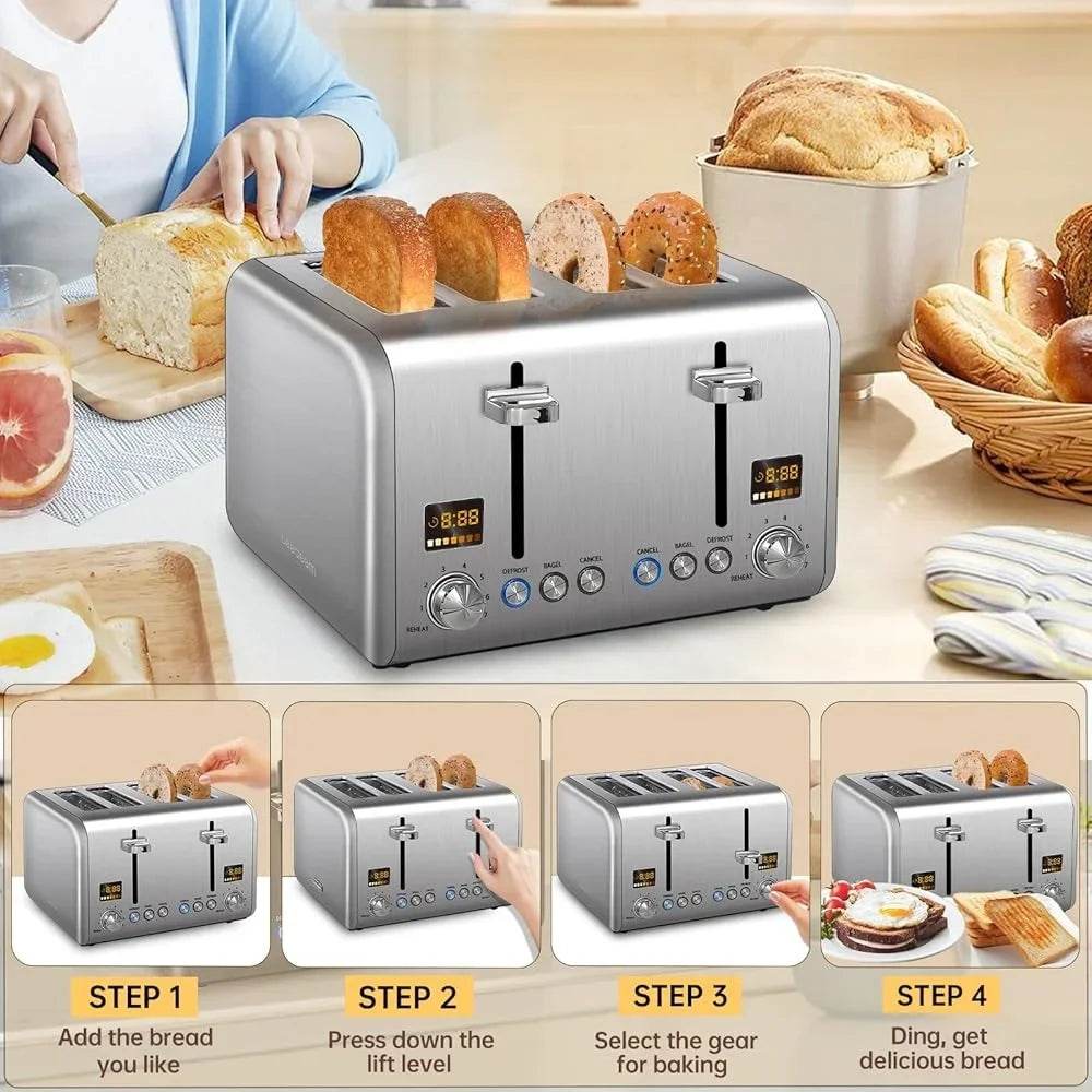 4 Slice Stainless Steel Toaster with LCD Display
