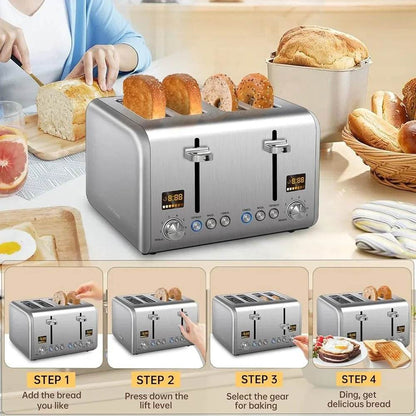 4 Slice Stainless Steel Toaster with LCD Display