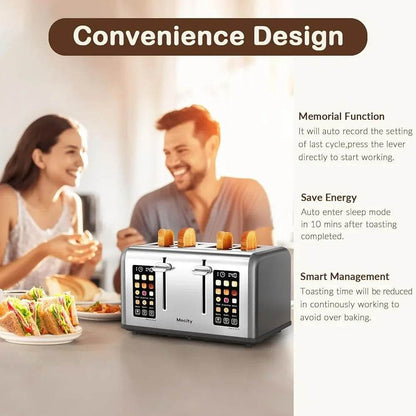 4 Slice Stainless Steel Toaster Touch Screen Dual Control Wide Slots Perfect Bagels Muffins Waffles and Bread - Loft&Timber