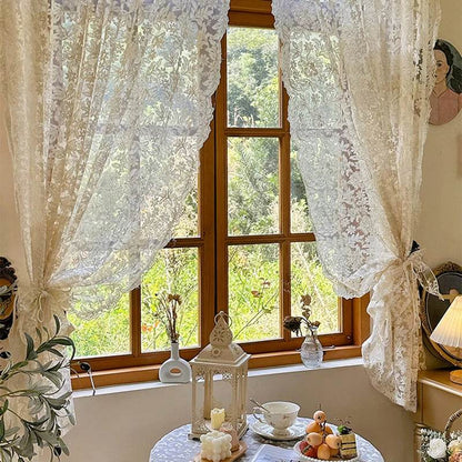 2PC French Vintage Embroidery Lace Beige Sheer Curtains - Loft&Timber