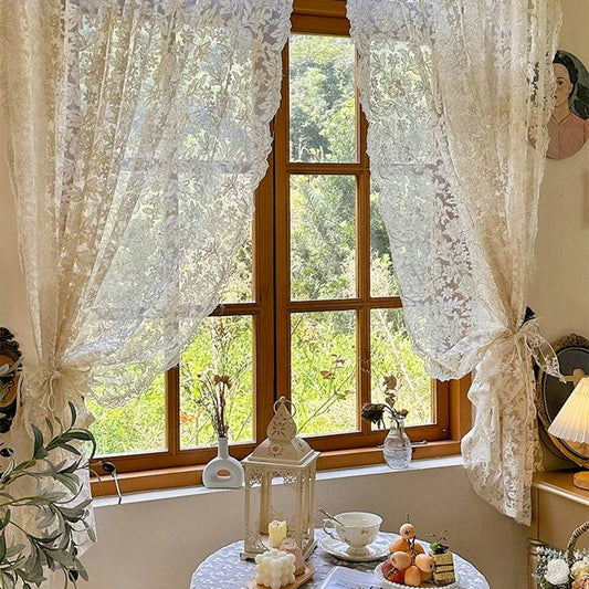 2PC French Vintage Embroidery Lace Beige Sheer Curtains - Loft&Timber