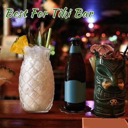 Set Of 8 Tiki Pineapple Glasses 17 Oz Retro Relief Cups - Loft&Timber