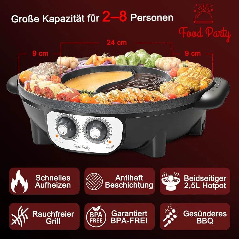 Electric 2-in-1 Hot Pot and Grill Combo: Smokeless, 110V, 1700W - Loft&Timber
