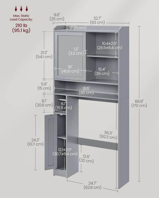 Over The Toilet Storage Shelf, Bathroom Storage Cabinet with Sliding Door, Adjustable Shelves, Toilet Paper Holder, Space-Saving