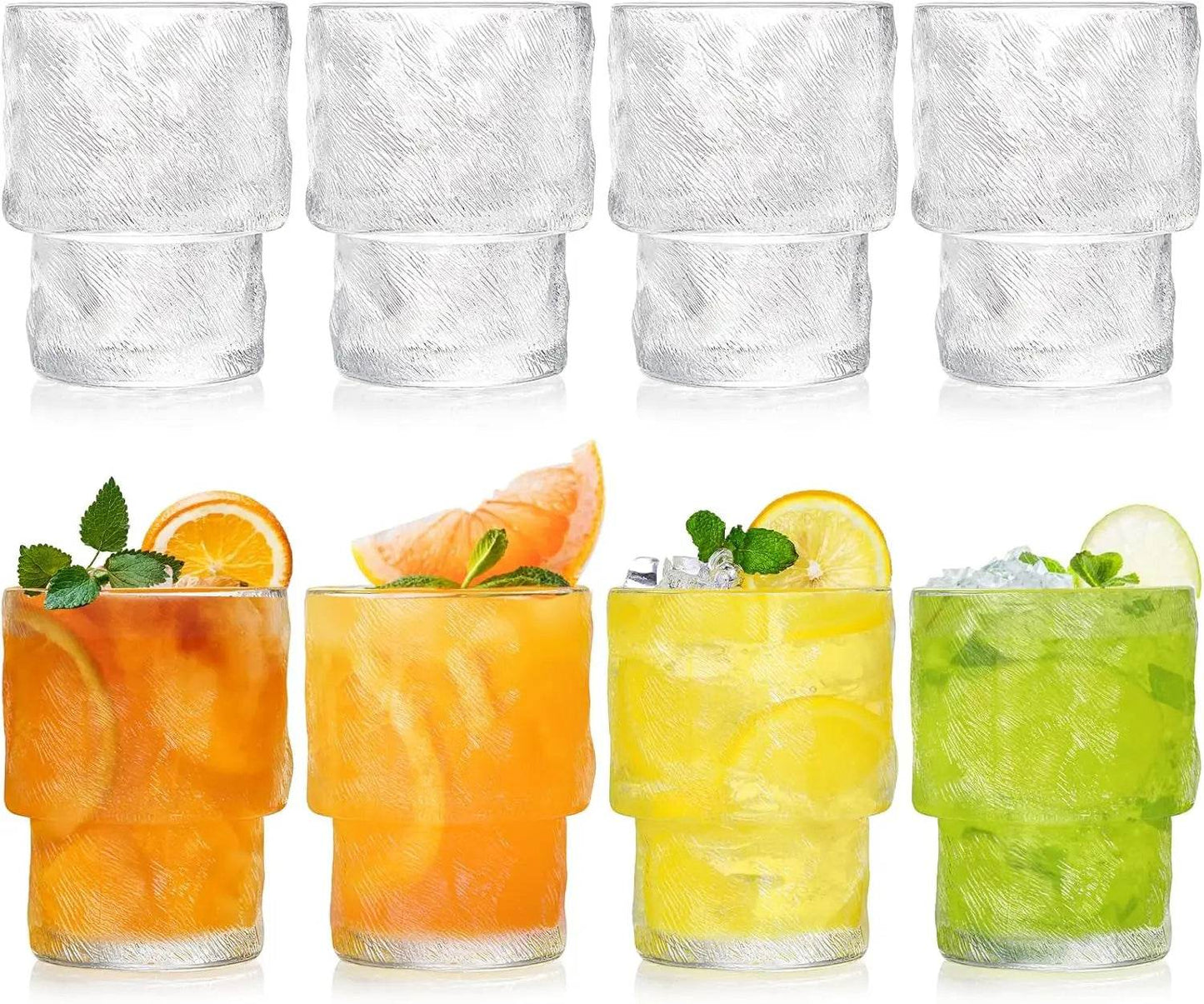 8 Pack Stackable Drinking Glasses, 6.5 OZ Romantic Lowball Cocktail Glasses - Loft&Timber