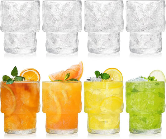 8 Pack Stackable Drinking Glasses, 6.5 OZ Romantic Lowball Cocktail Glasses