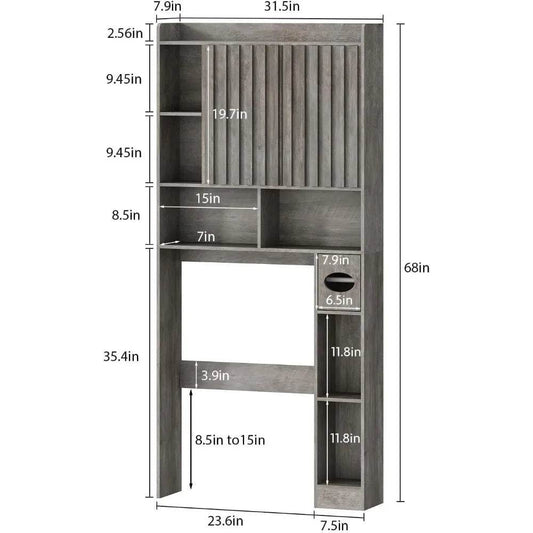 elegant toilet-mounted storage cabinet with fluted doors, adjustable shelf, and tissue holder