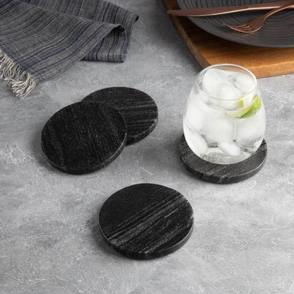 4 Pack Natural Black Marble Round Coasters - Loft&Timber