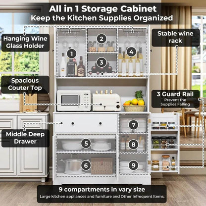 Tall Kitchen Pantry Storage Cabinet with Wine Rack - Loft&Timber