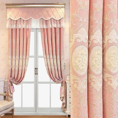 2pcs Embroidered curtain fabric Luxurious embroidered chenille curtain, without valance