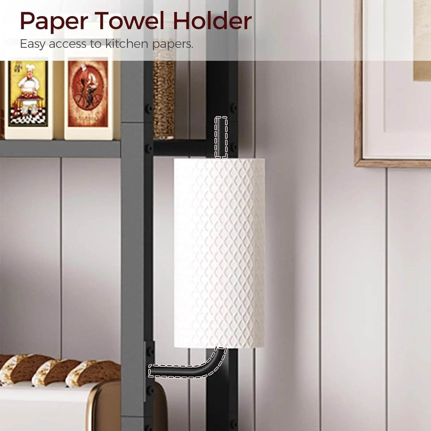 Bakers Rack with Mini Fridge Shelf, 3-Tier Microwave Stand, Coffee Bar Station with Paper Holder