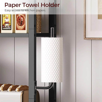 Bakers Rack with Mini Fridge Shelf, 3-Tier Microwave Stand, Coffee Bar Station with Paper Holder