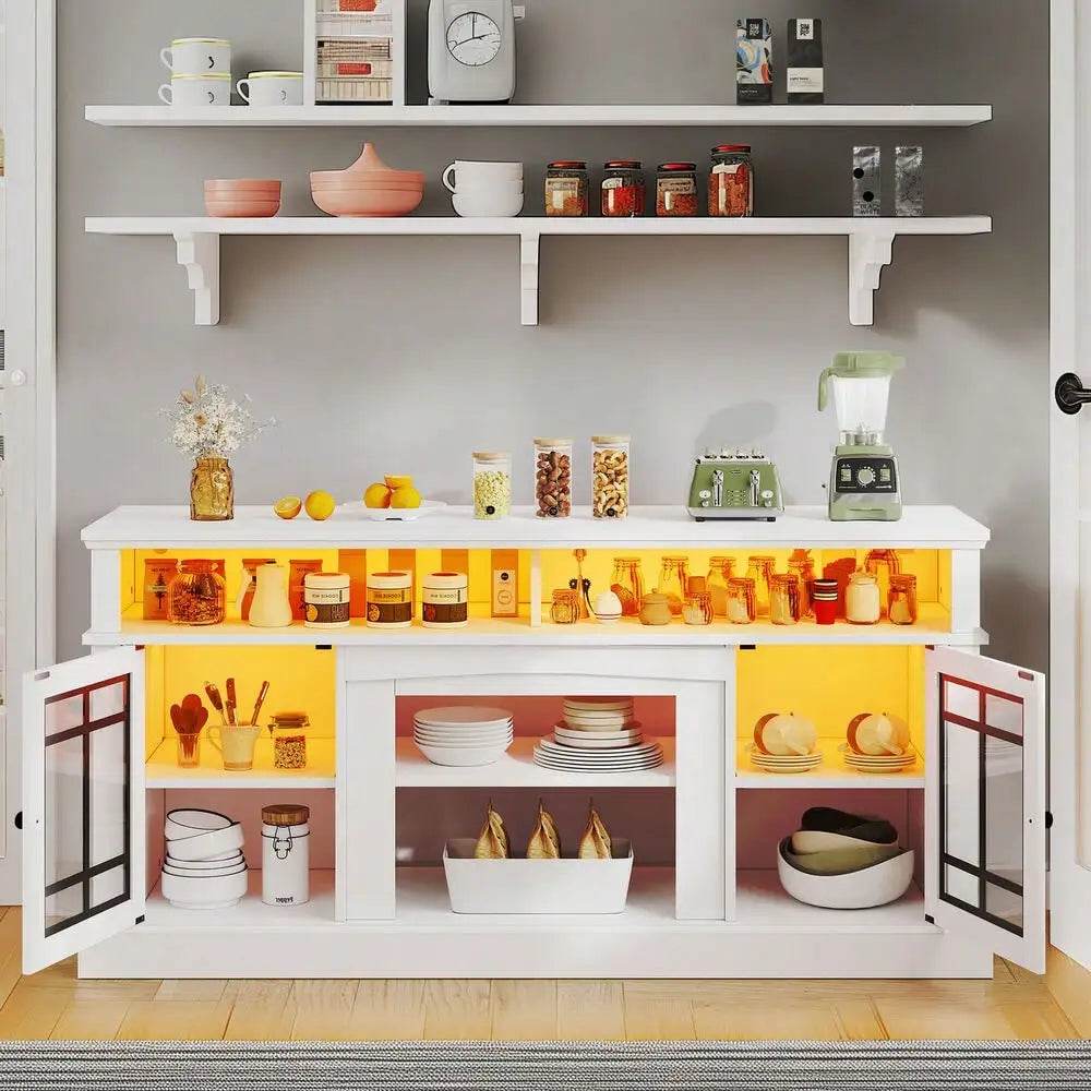 65'' Farmhouse Sideboard Buffet Cabinet with LED Light - Loft&Timber