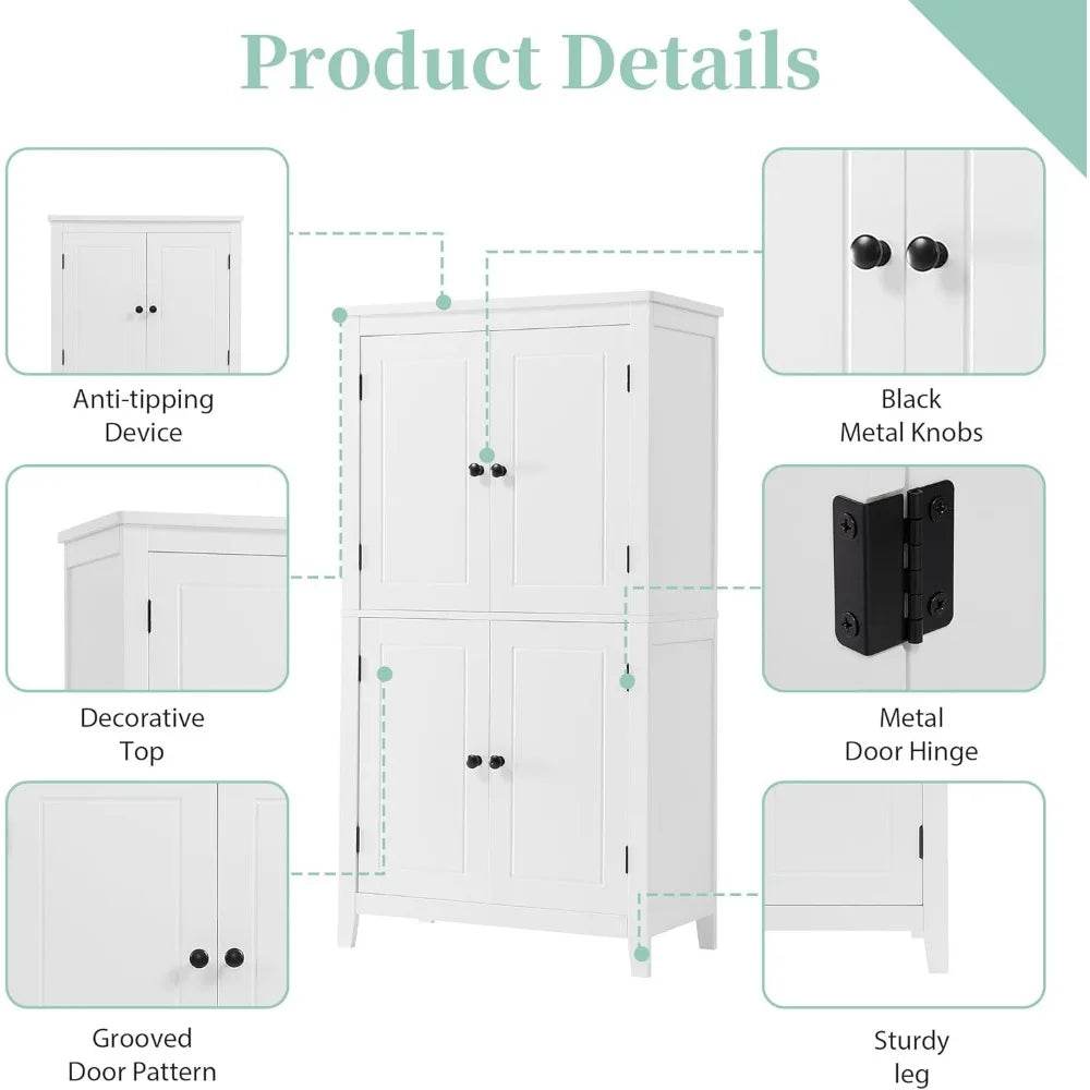 Elegant Bathroom Floor Storage Cabinet, Bathroom Storage Unit, Freestanding Cabinet with 4 Doors (White) - Loft&Timber