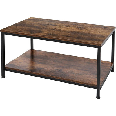 Heavy Duty Industrial 2-Tier Coffee Table in Rustic Brown Wood Finish-0