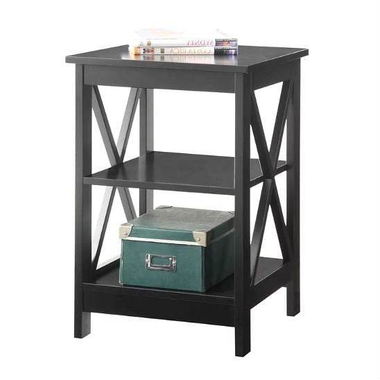 Black Wood X-Design End Table Nightstand with 3 Open Shelves - Loft&Timber
