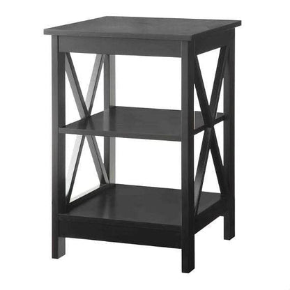 Black Wood X-Design End Table Nightstand with 3 Open Shelves - Loft&Timber