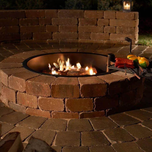 48-in Outdoor Round Concrete Block Stone Fire Pit Kit with Cooking Grill Grate - Loft&Timber