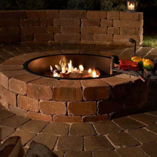 48-in Outdoor Round Concrete Block Stone Fire Pit Kit with Cooking Grill Grate - Loft&Timber