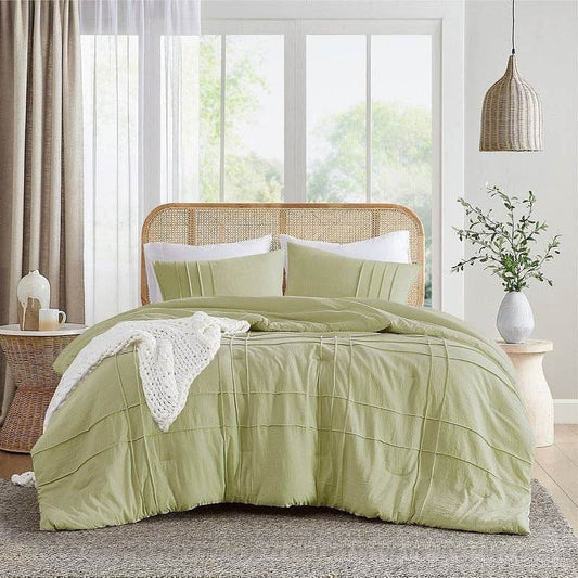 King size Microfiber Pleated Lightweight Soft Comforter Set in Sage Green - Loft&Timber