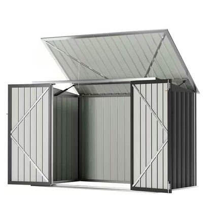 Outdoor Black Galvanized Steel Trash Can Storage Shed - Holds 2 Garbage Bins - Loft&Timber