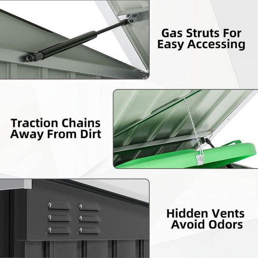 Outdoor Black Galvanized Steel Trash Can Storage Shed - Holds 2 Garbage Bins - Loft&Timber