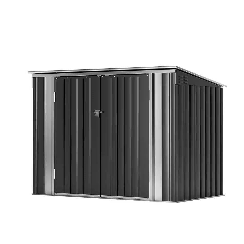 Outdoor Black Galvanized Steel Trash Can Storage Shed - Holds 2 Garbage Bins - Loft&Timber