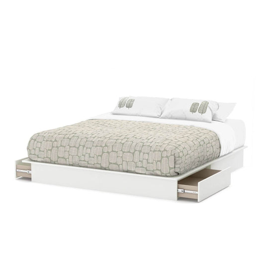 King size Modern Platform Bed with Storage Drawers in White Finish - Loft&Timber