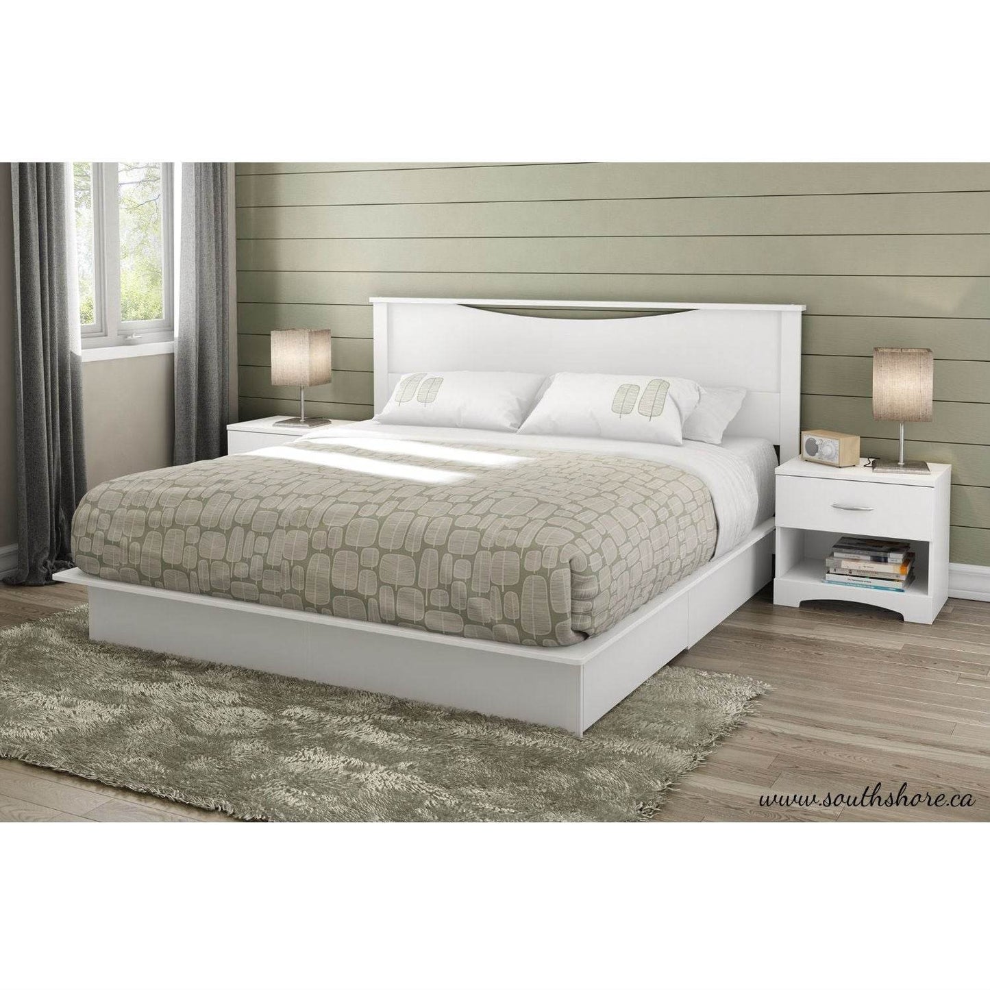 King size Modern Platform Bed with Storage Drawers in White Finish - Loft&Timber
