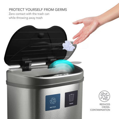 Dual Stainless Steel 18-Gallon Trash Can Recycle Bin with Motion Sensor Lid-4