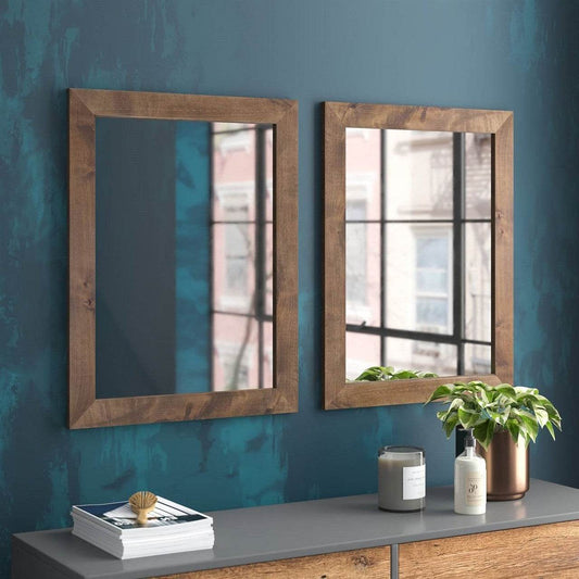Set of 2 Modern Farmhouse Mirror Set Distressed Brown Wood Frame 31 x 24 inch - Loft&Timber
