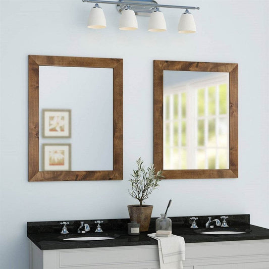 Set of 2 Modern Farmhouse Mirror Set Distressed Brown Wood Frame 31 x 24 inch - Loft&Timber