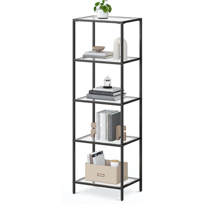 Black Metal Frame Glass Shelf Bookcase 4-Shelves Shelving Unit - Loft&Timber