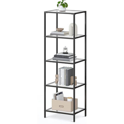 Black Metal Frame Glass Shelf Bookcase 4-Shelves Shelving Unit - Loft&Timber