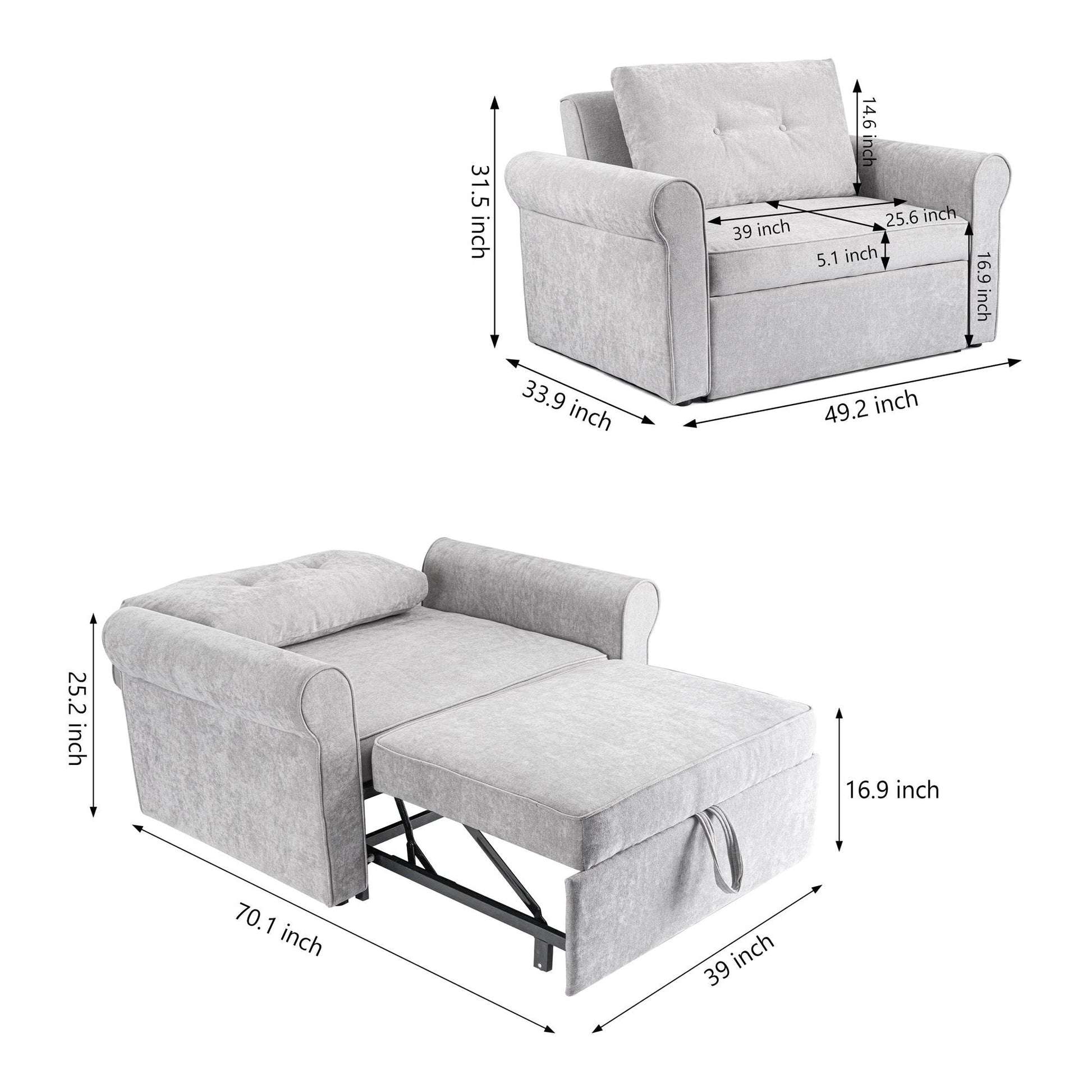 3-in-1 Adjustable Sleeper Sofa Bed Pull Out Chair Sofa - Loft&Timber