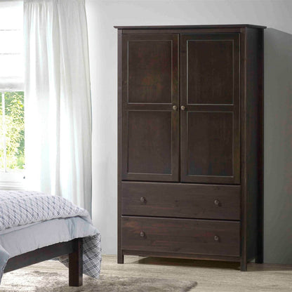 Brown Espresso Solid Wood Bedroom Armoire Wardrobe Cabinet with Hanging Bar - Loft&Timber