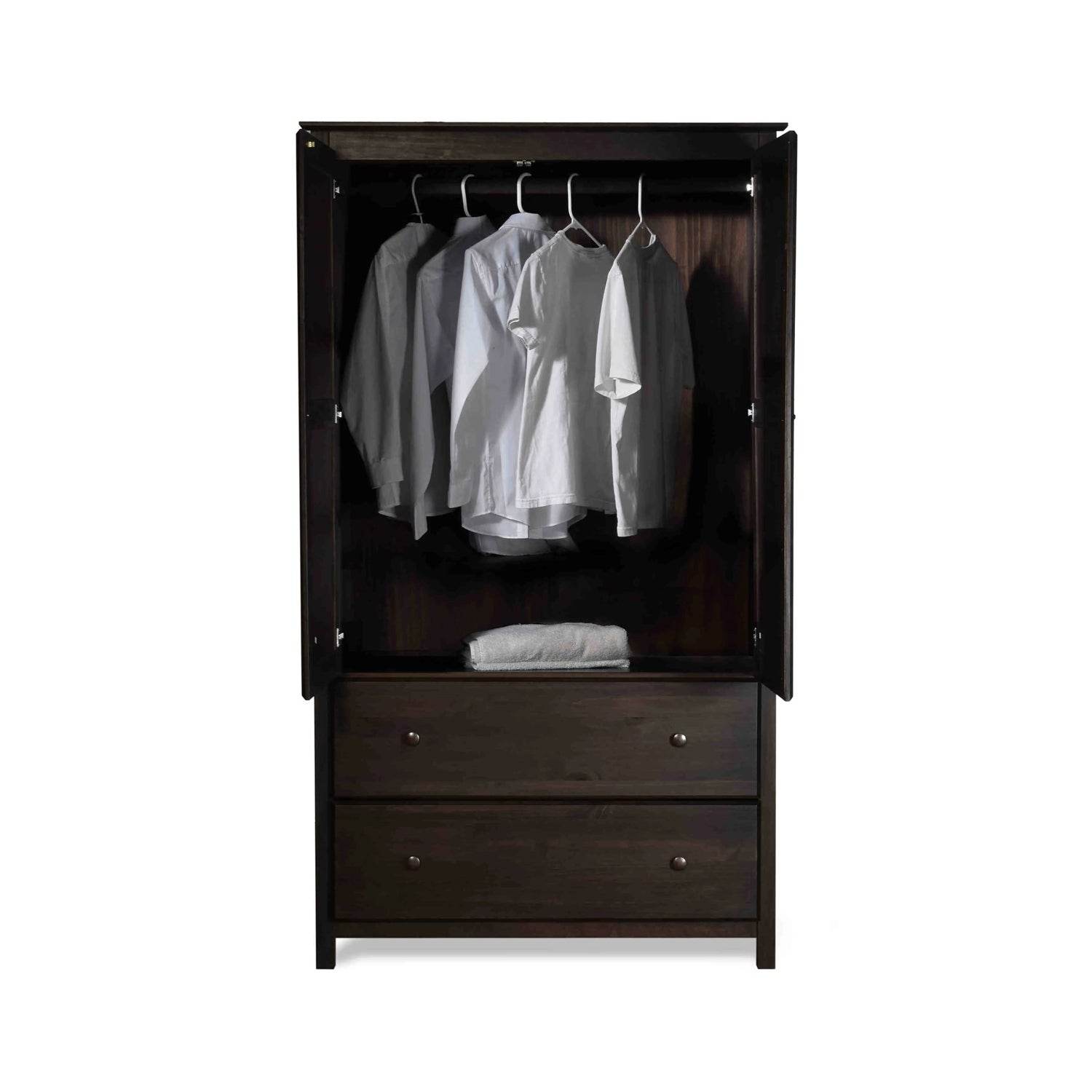Brown Espresso Solid Wood Bedroom Armoire Wardrobe Cabinet with Hanging Bar - Loft&Timber