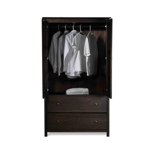 Brown Espresso Solid Wood Bedroom Armoire Wardrobe Cabinet with Hanging Bar - Loft&Timber