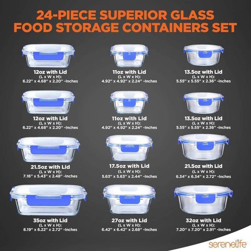 24-Piece Glass Food Storage Container Bakeware Set with Snap Locking Lids - Loft&Timber