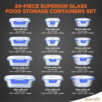 24-Piece Glass Food Storage Container Bakeware Set with Snap Locking Lids - Loft&Timber