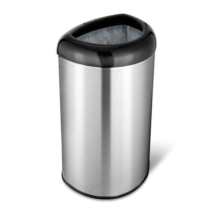 Stainless Steel Black Open Top 13-Gallon Kitchen Trash Can with No Lid - Loft&Timber