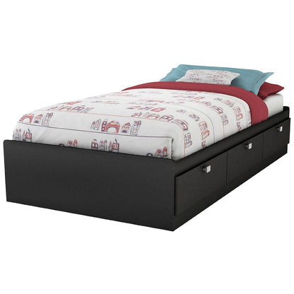 Twin size Platform Bed with 3 Storage Drawers in Black Finish - Loft&Timber